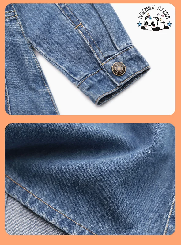 LEZONKIDS - Vestido de Jeans de Uma Peça com Lavagem Retro para Crianças, Tendência Personalizada, Vestido de Jeans Meio Aberto para Meninas